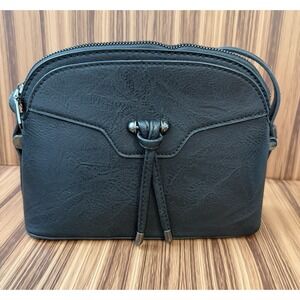 Sam & Hadley Mini Dome Crossbody Bag Purse Matte Black Vegan Leather Silver-tone